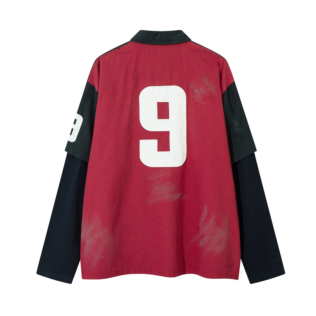 Fake two embroidered sweatshirts polo collar hoodies