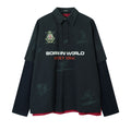 Fake two embroidered sweatshirts polo collar hoodies